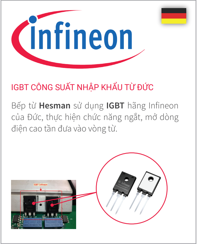 Bếp từ HESMAN sử dụng IGBT nhập khẩu Đức